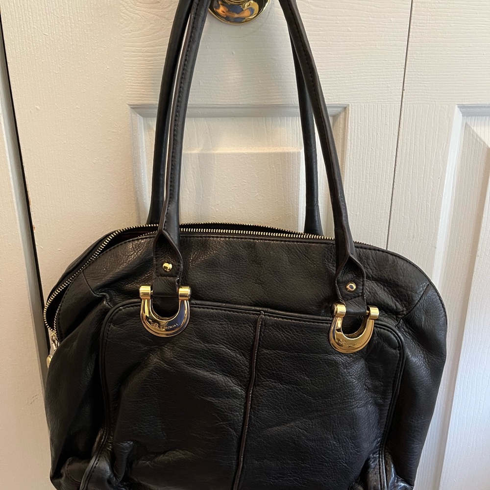 B.Makowsky Black Leather Shoulder Bag
